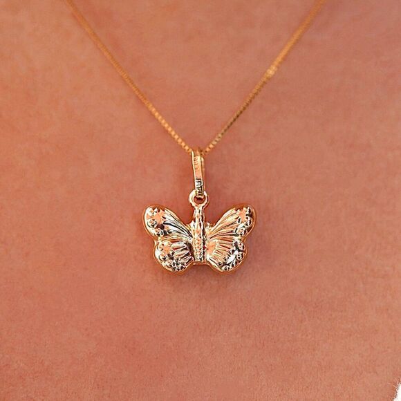 14K Solid Gold Butterfly Pendant Necklace Charm 1.1g - Picture 3 of 4